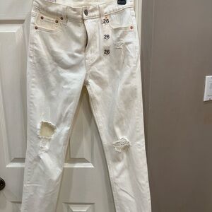 GAP Cream Distressed Straight Leg Jeans